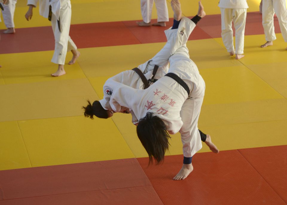 Entraînement des judokas du Pôle U avec des athlètes de l'université partenaire de Tsukuba au Japon © Université de Bordeaux