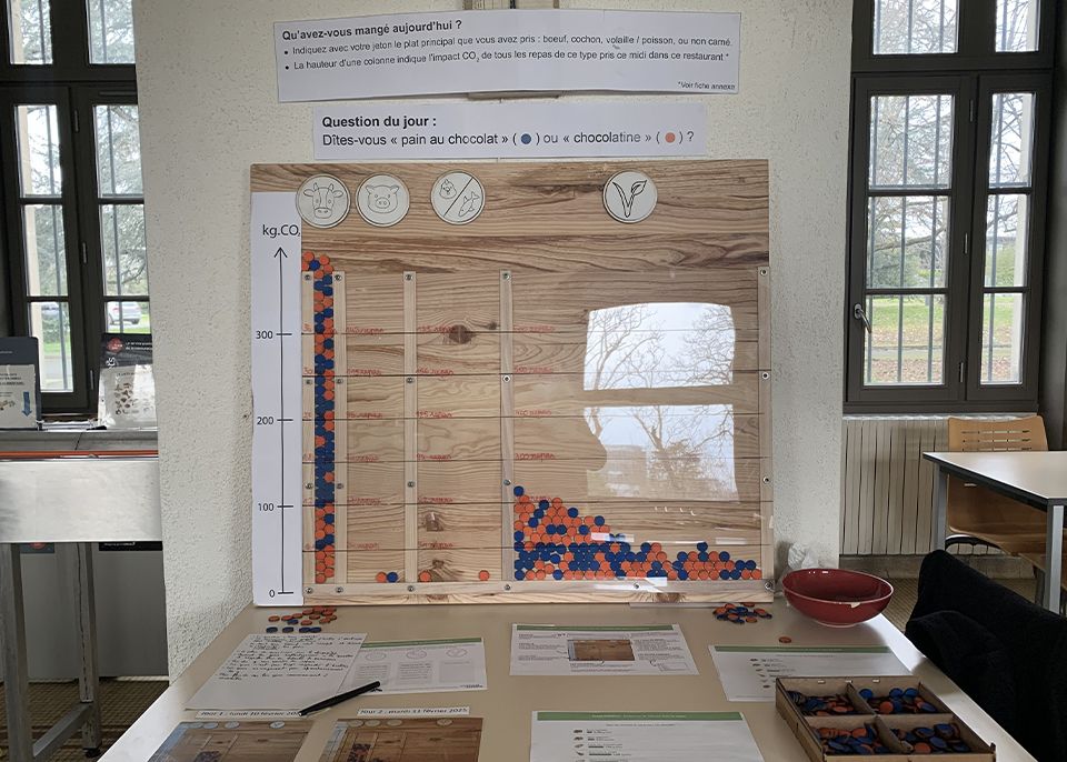 Des jetons, des colonnes, des pictogrammes : un dispositif simple pour mieux visualiser l'impact carbone de notre alimentation © université de Bordeaux