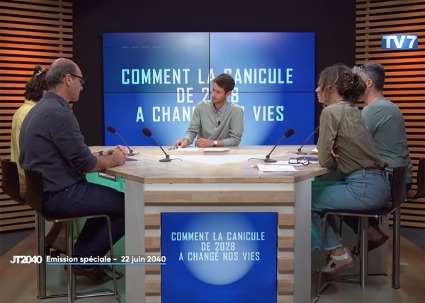 Photo : La chaîne TV7 a prêté ses studios le temps du tournage de ce journal télévisé fictif, avec la complicité de l'animateur Théo Robache et du cadreur Éric Bouget